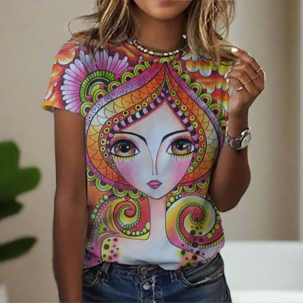 3.Women’s Abstract Art O-Neck T-Shirts – Cute Summer Style