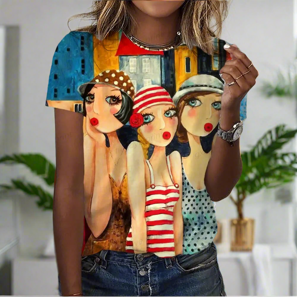 3.Women’s Abstract Art O-Neck T-Shirts – Cute Summer Style