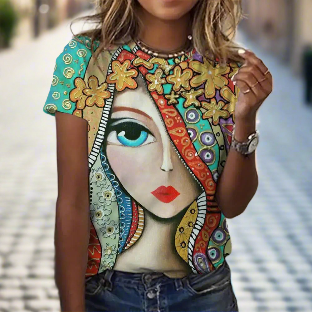 3.Women’s Abstract Art O-Neck T-Shirts – Cute Summer Style