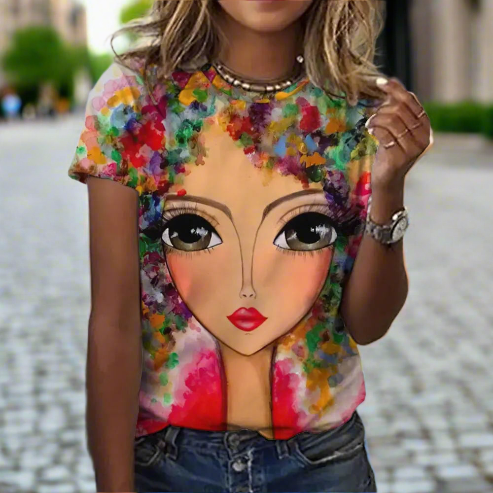 3.Women’s Abstract Art O-Neck T-Shirts – Cute Summer Style