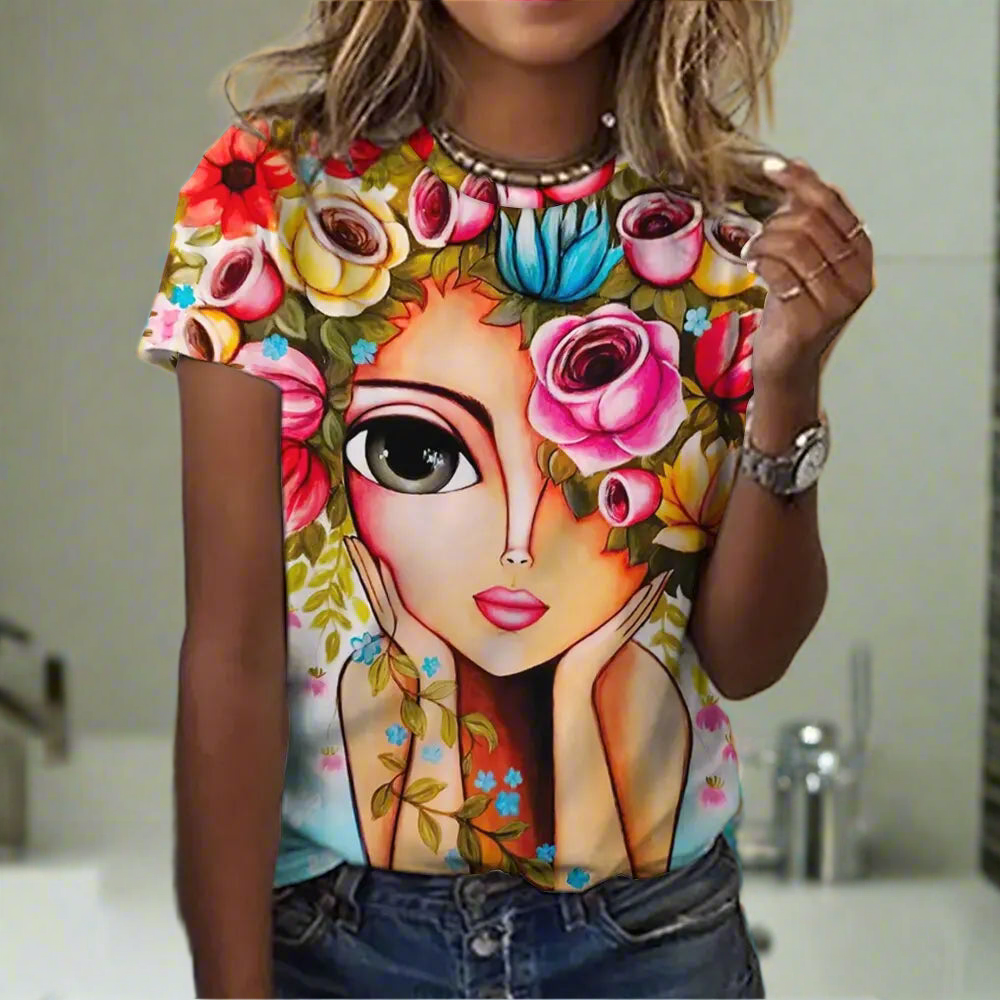 3.Women’s Abstract Art O-Neck T-Shirts – Cute Summer Style
