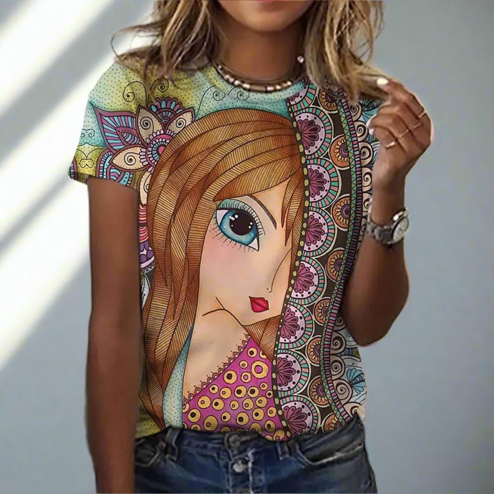 3.Women’s Abstract Art O-Neck T-Shirts – Cute Summer Style