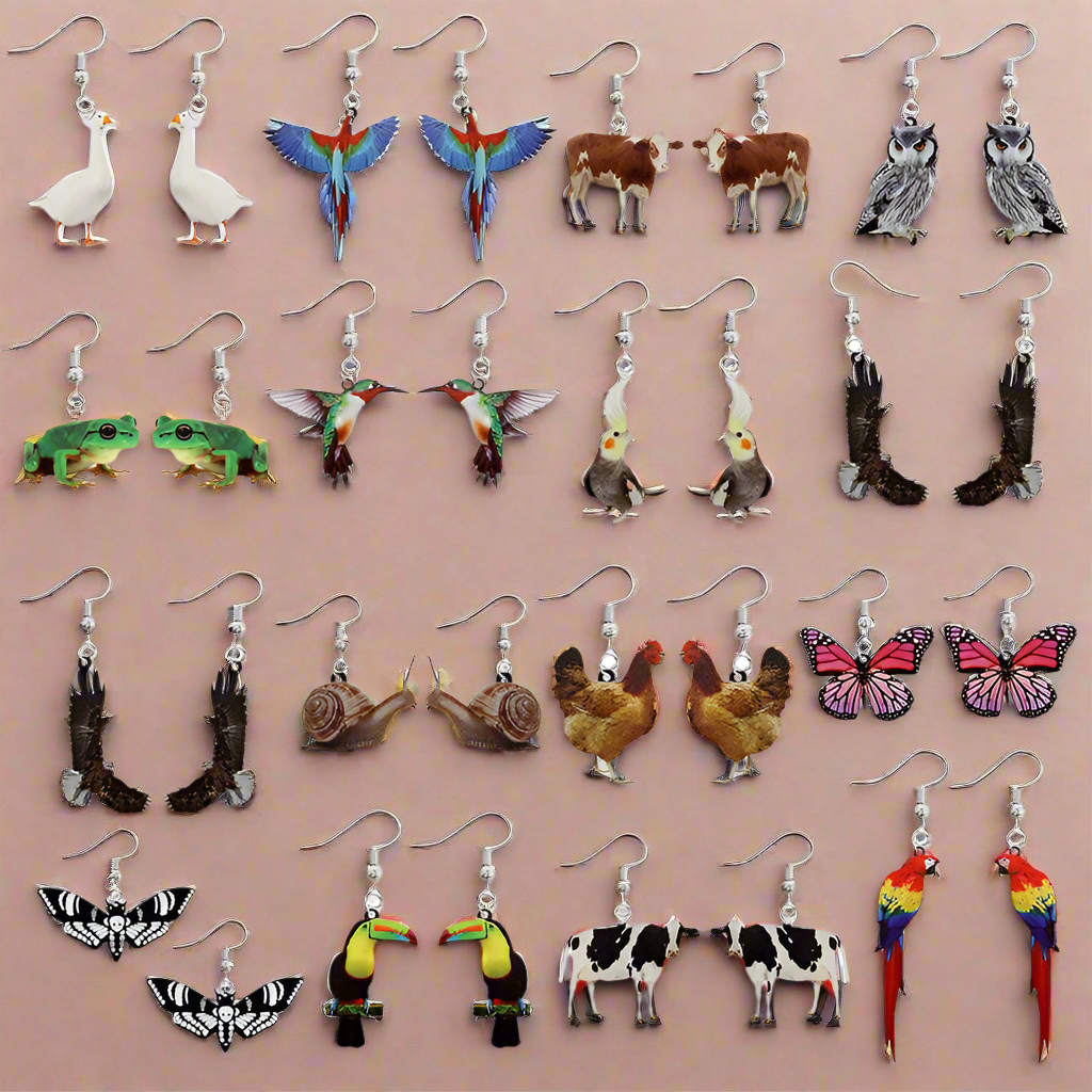 Animal-Themed Dangle Drop Earrings – Rabbit, Parrot, Bird, Frog, Butterfly & Other Animal Designs