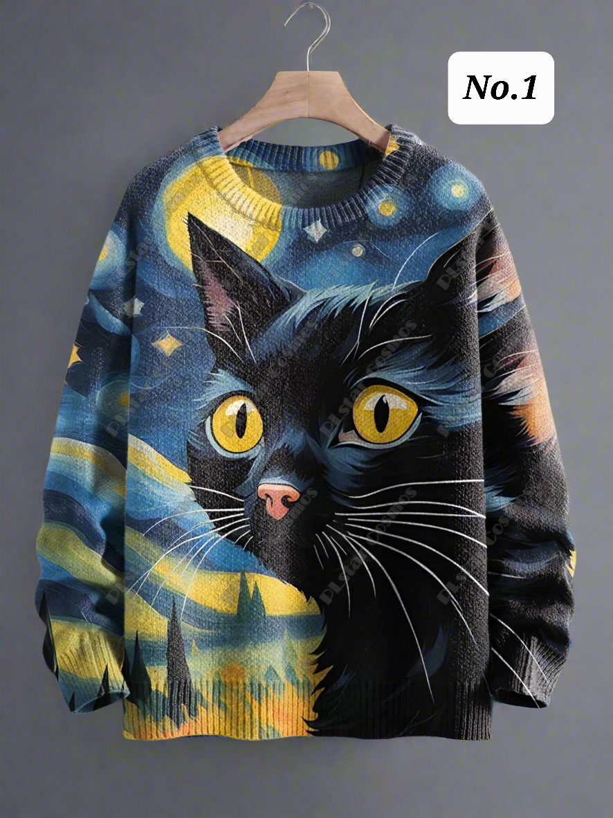 Stylish Cats & Dogs Animals Sweater  SELECTION (Includes Plus Sizes)