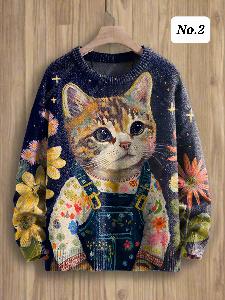 Stylish Cats & Dogs Animals Sweater  SELECTION (Includes Plus Sizes)