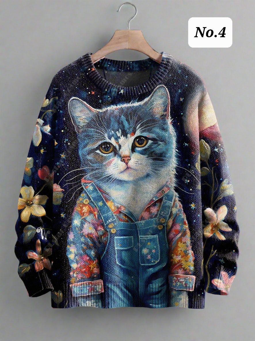 Stylish Cats & Dogs Animals Sweater  SELECTION (Includes Plus Sizes)