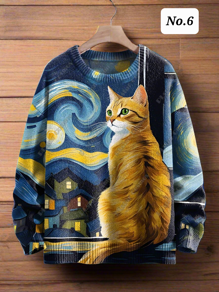 Stylish Cats & Dogs Animals Sweater  SELECTION (Includes Plus Sizes)