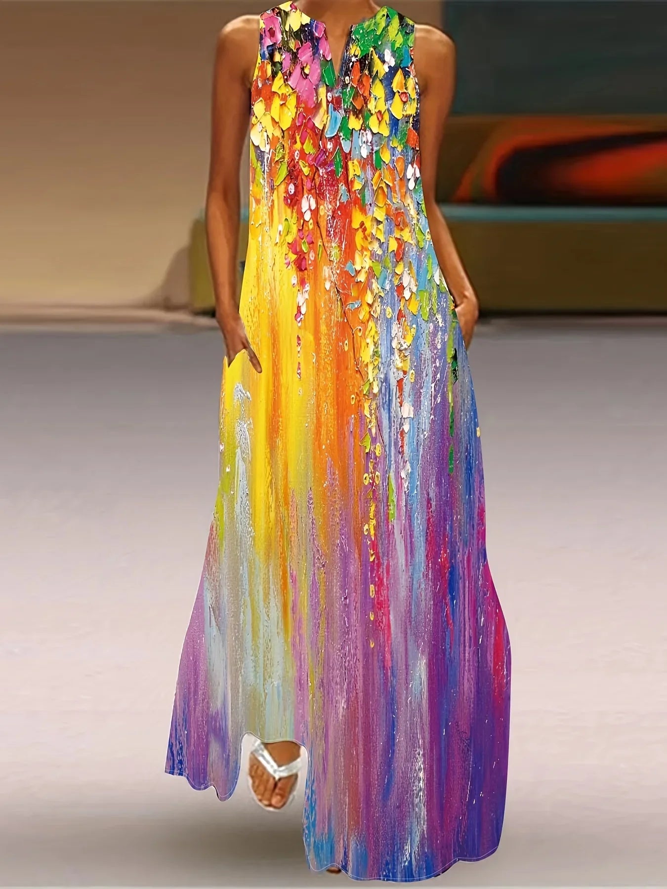 1. Bohemian Maxi Dresses for Women with Pockets Loose Summer Clothing Printed Ankle-Length A-Line Dresses