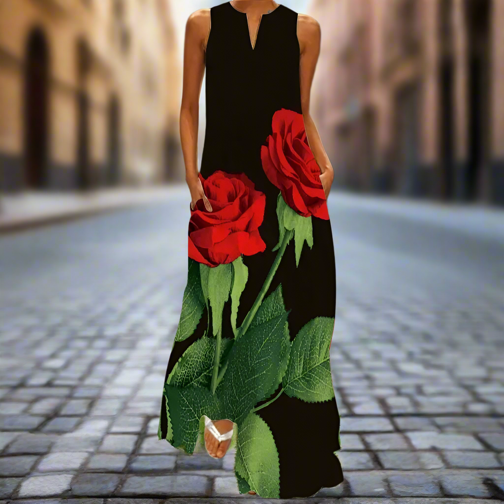 2.Bohemian Maxi Dresses for Women with Pockets Loose Summer Clothing Printed Ankle-Length A-Line Dresses