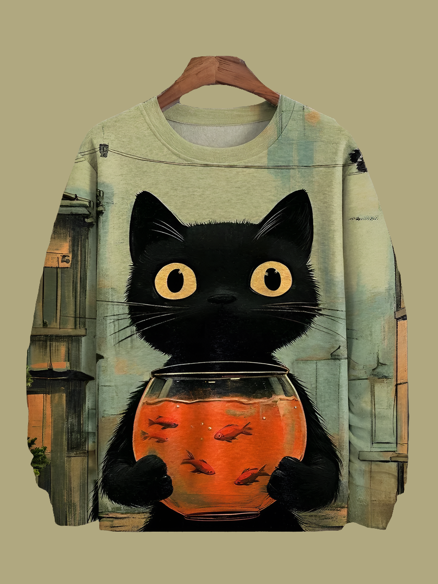Cat Printed Japanese Art Prints Casual Sweatshirt Collection