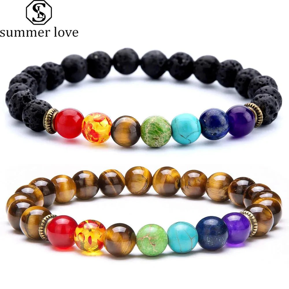 7 Chakra Healing Beaded Bracelet with Natural Lava Precious Stones [SELECTION]