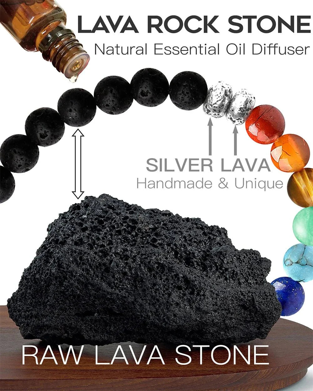 7 Chakra Healing Beaded Bracelet with Natural Lava Precious Stones [SELECTION]
