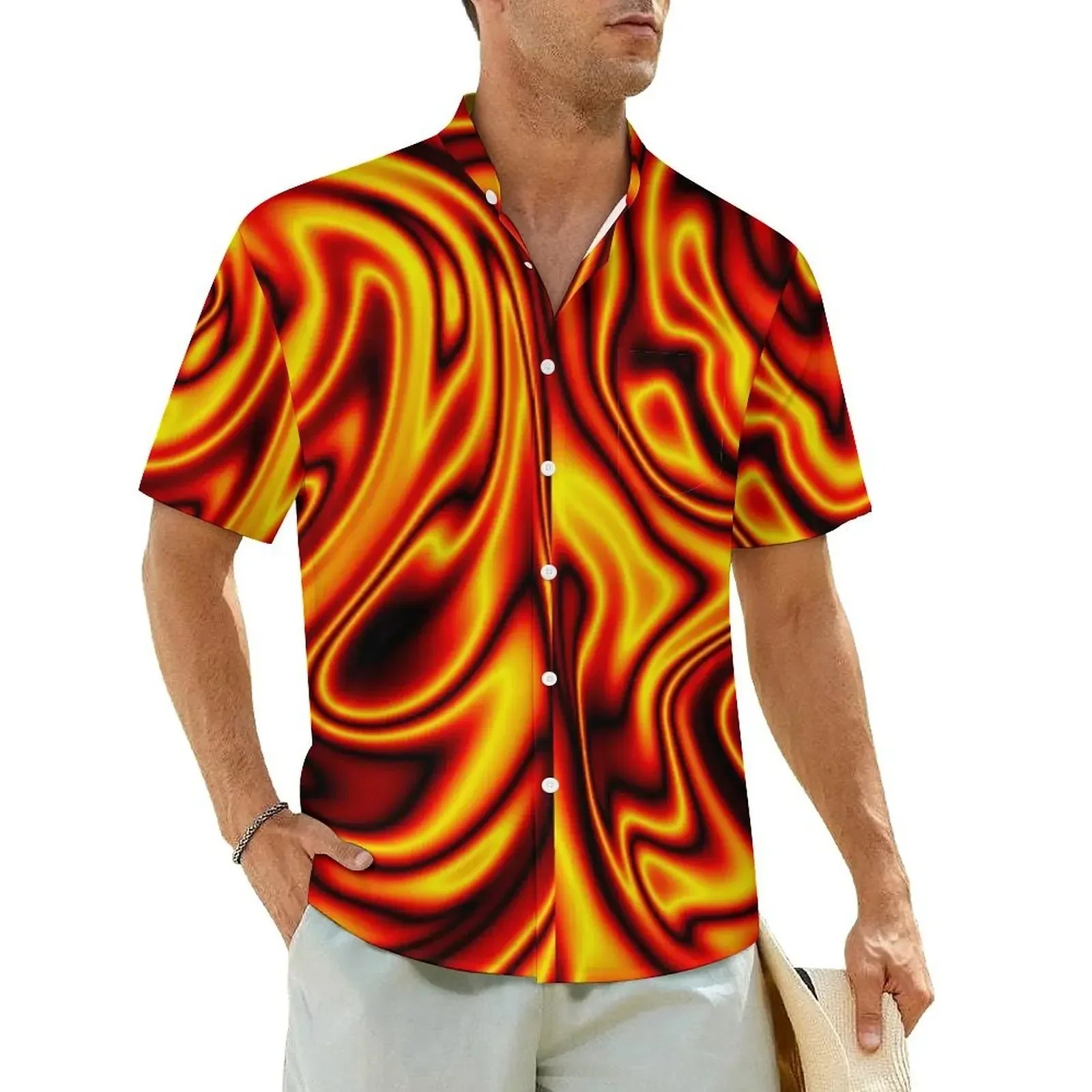 1.Men's Casual Funky Art Short Sleeve Collared Beach Shirts Collection