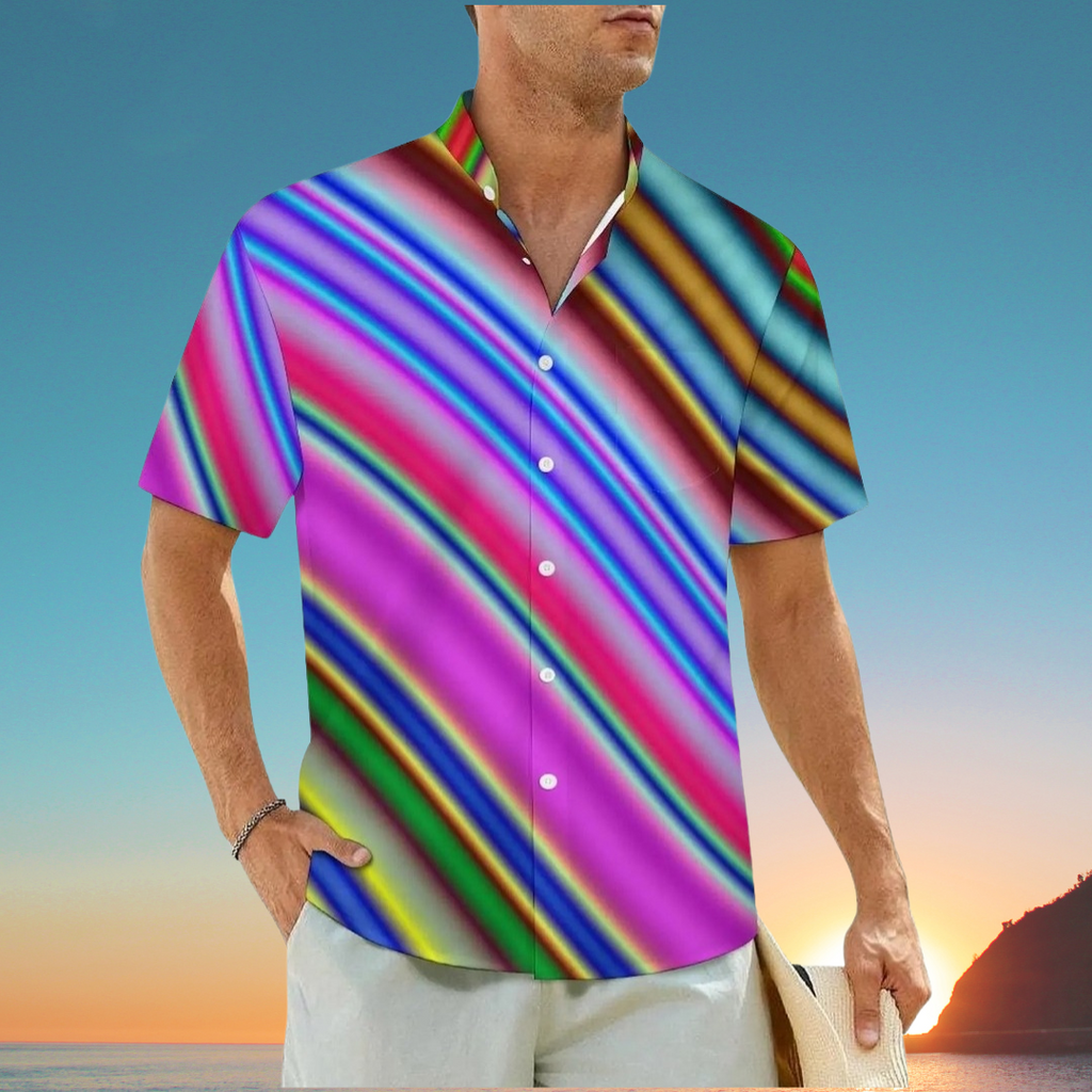 1.Men's Casual Funky Art Short Sleeve Collared Beach Shirts Collection