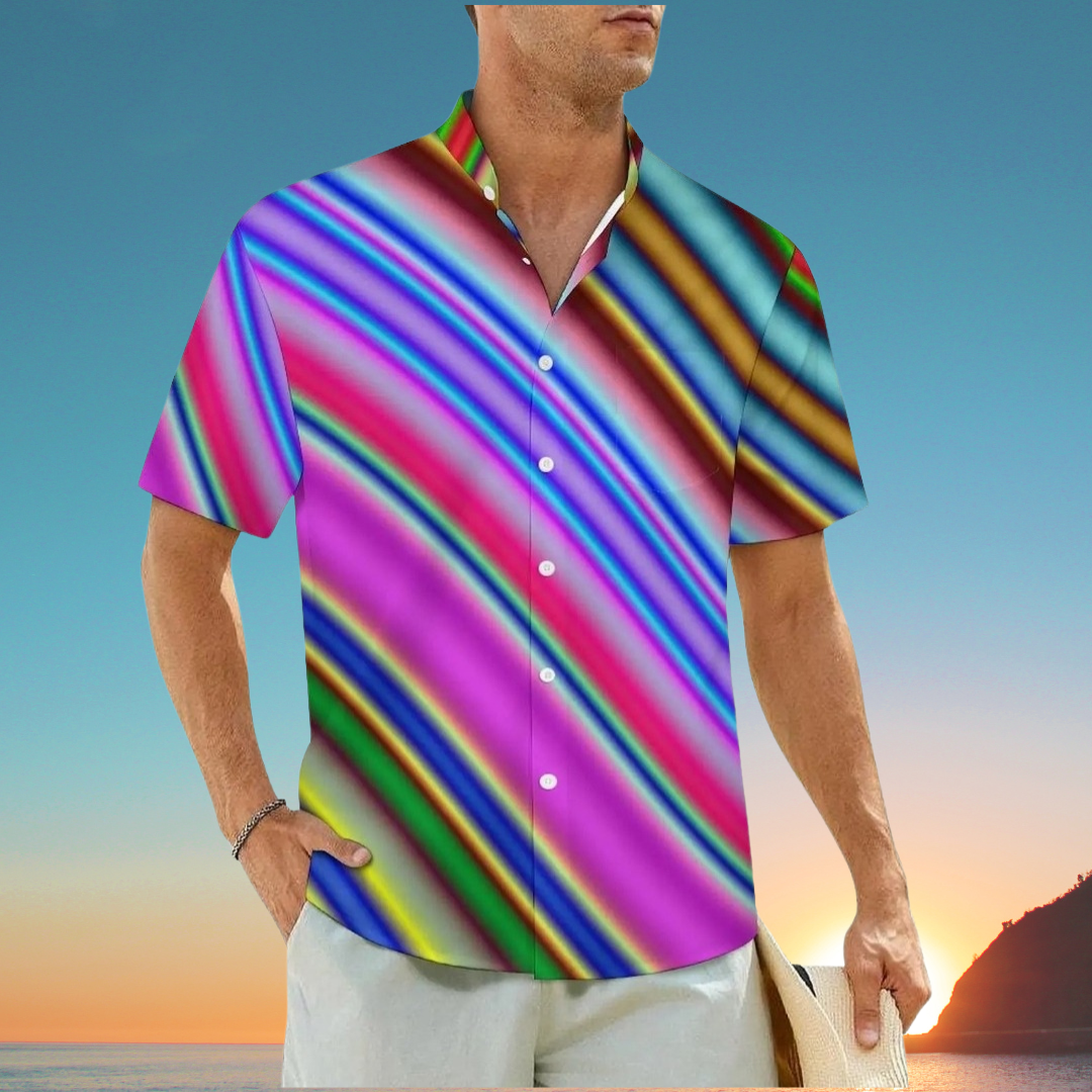 1.Men's Casual Funky Art Short Sleeve Collared Beach Shirts Collection