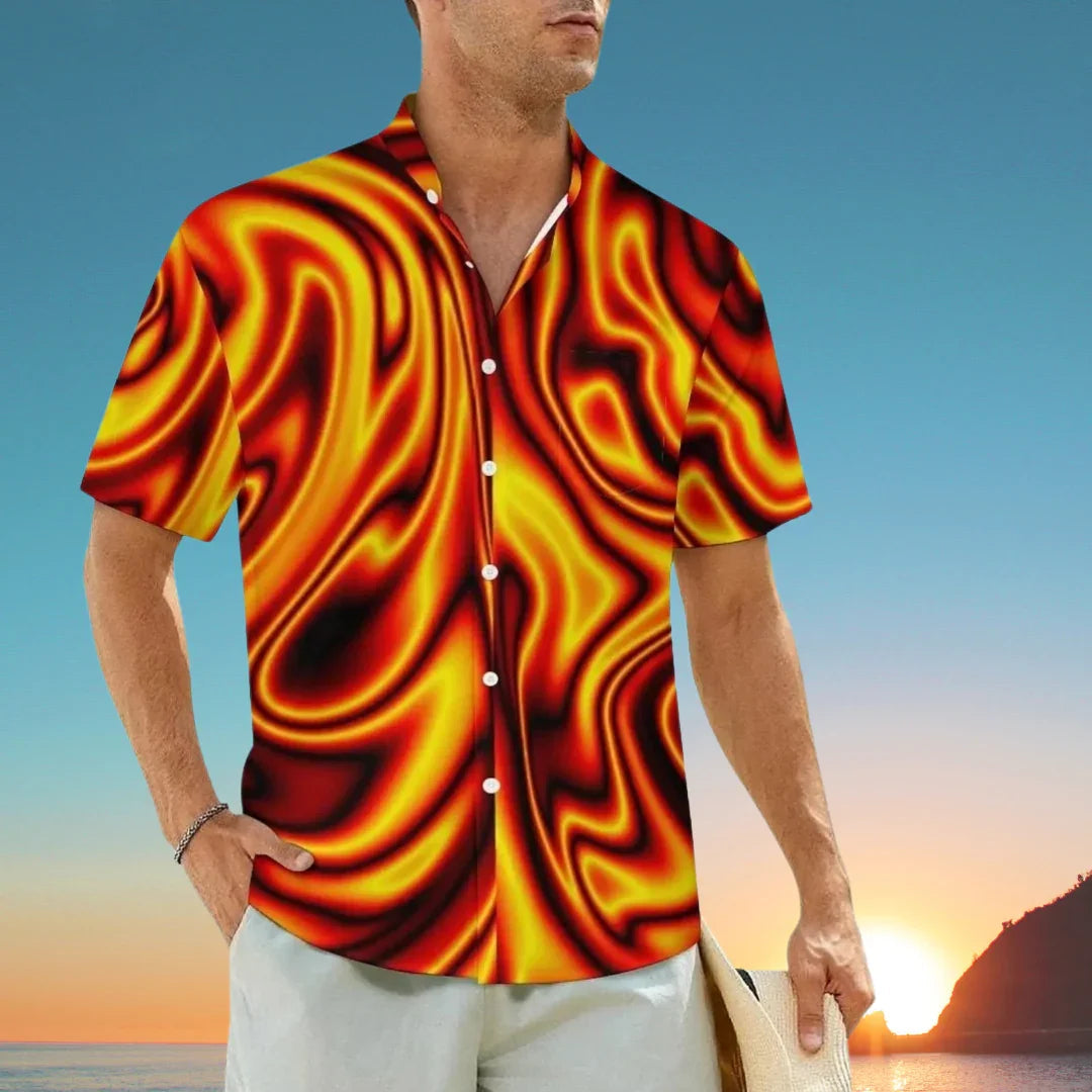 1.Men's Casual Funky Art Short Sleeve Collared Beach Shirts Collection