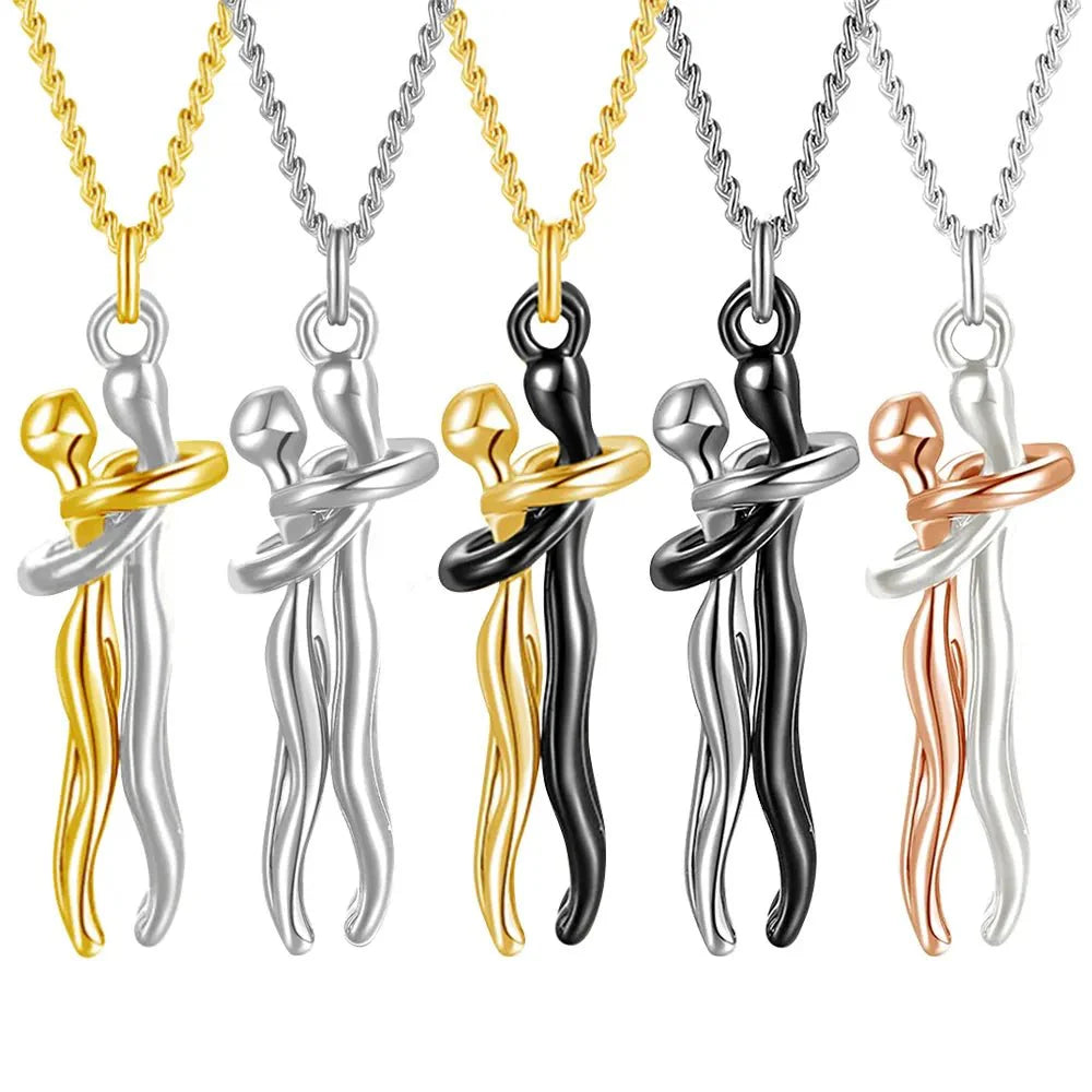 Couple Hugging Pendant Necklace