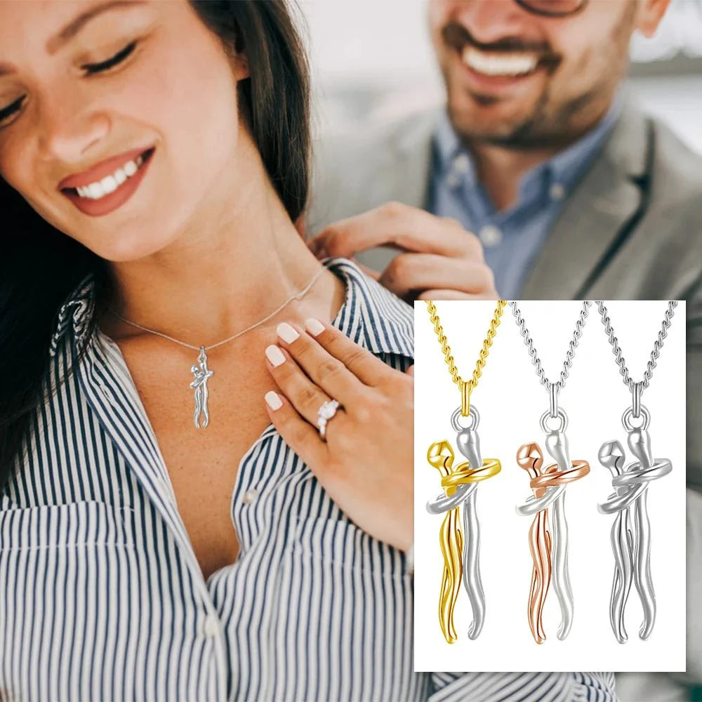 Couple Hugging Pendant Necklace