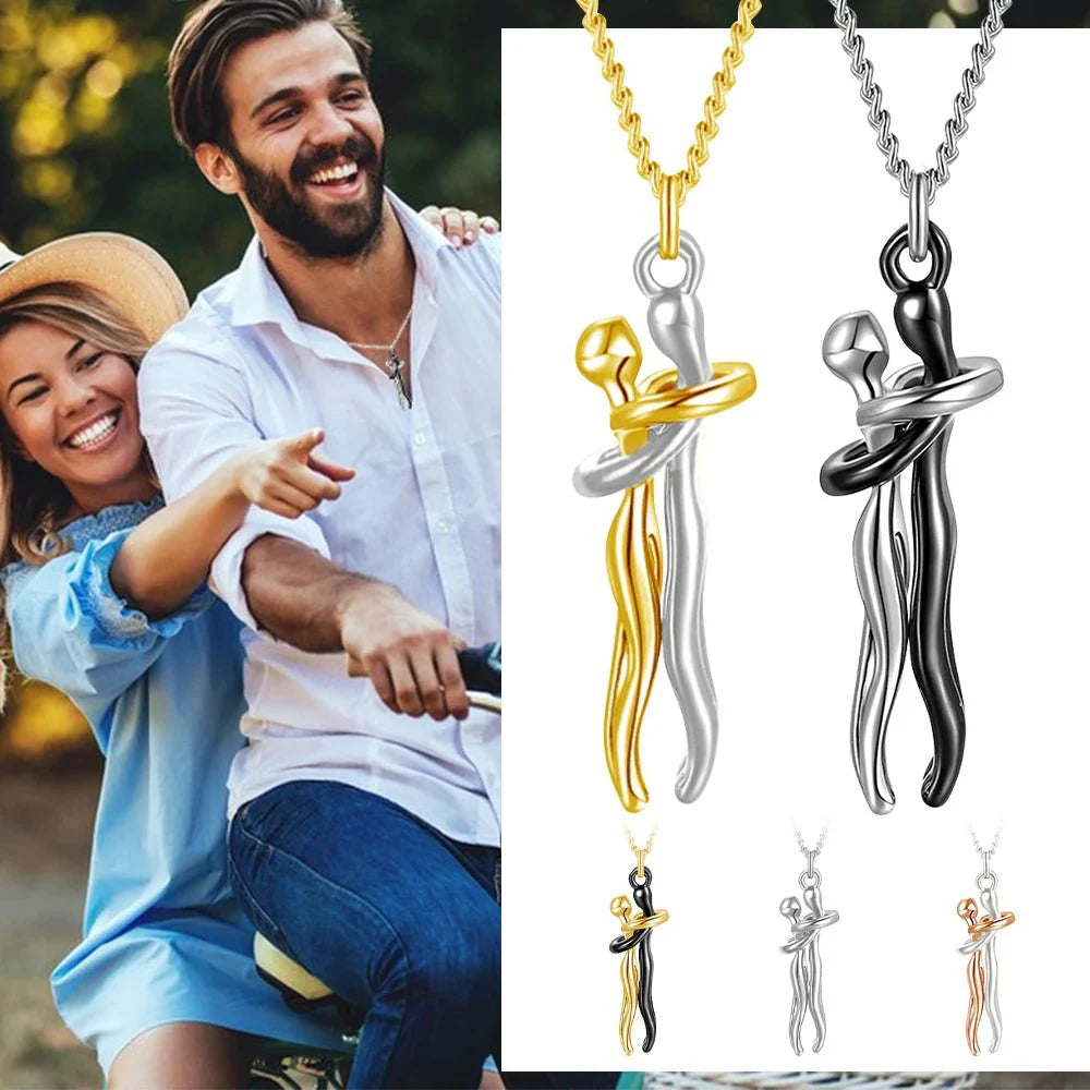 Couple Hugging Pendant Necklace