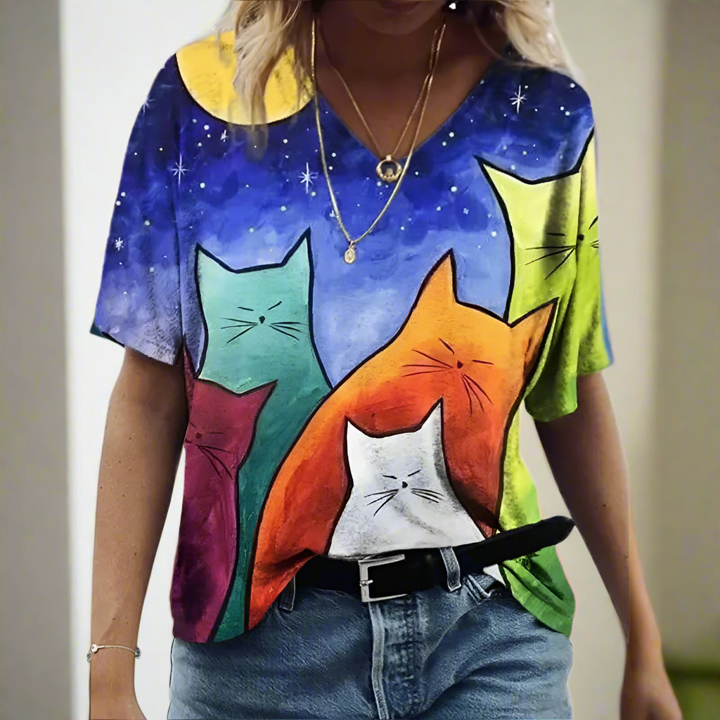 1.Chic & Playful 3D Cat Print T-Shirts