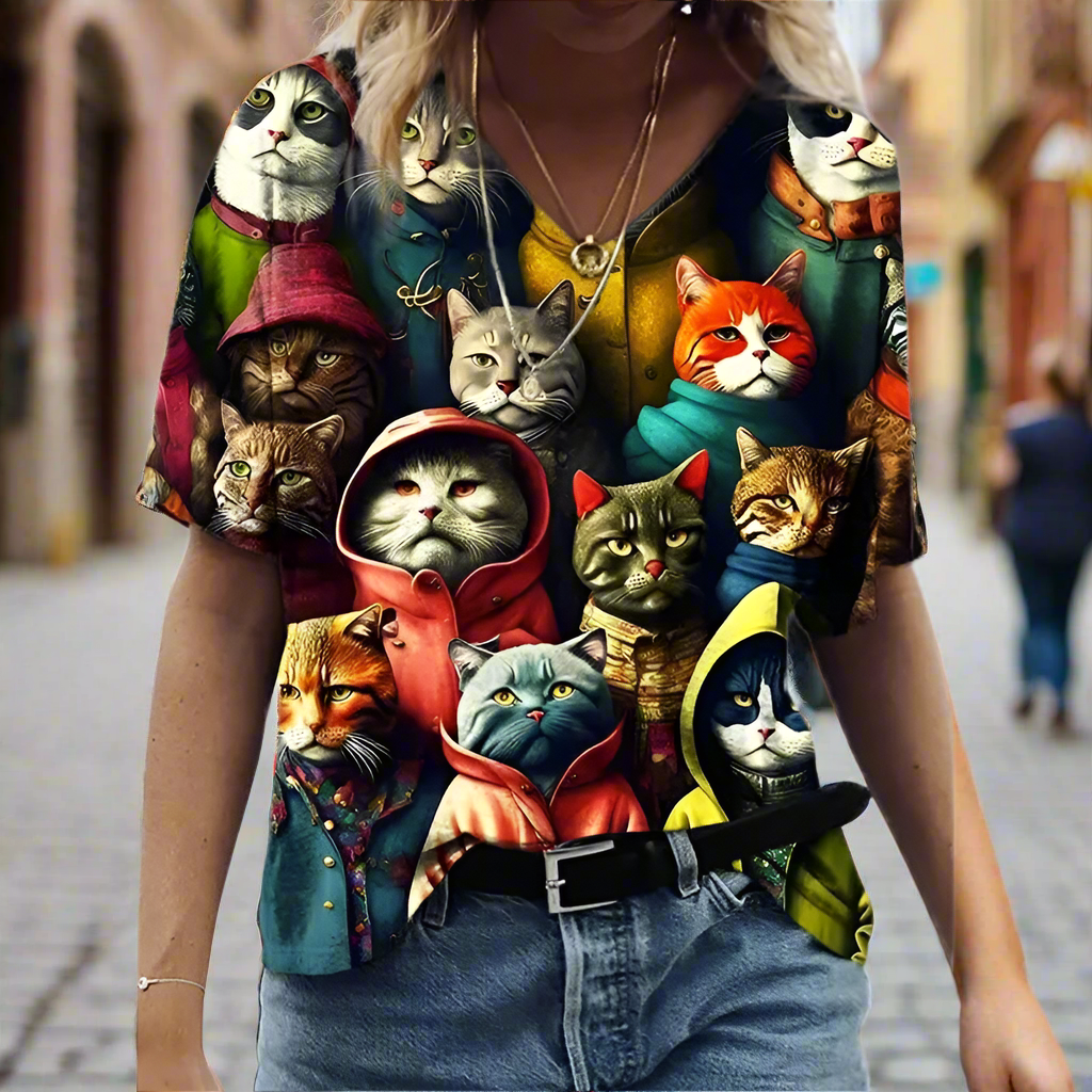 1.Chic & Playful 3D Cat Print T-Shirts
