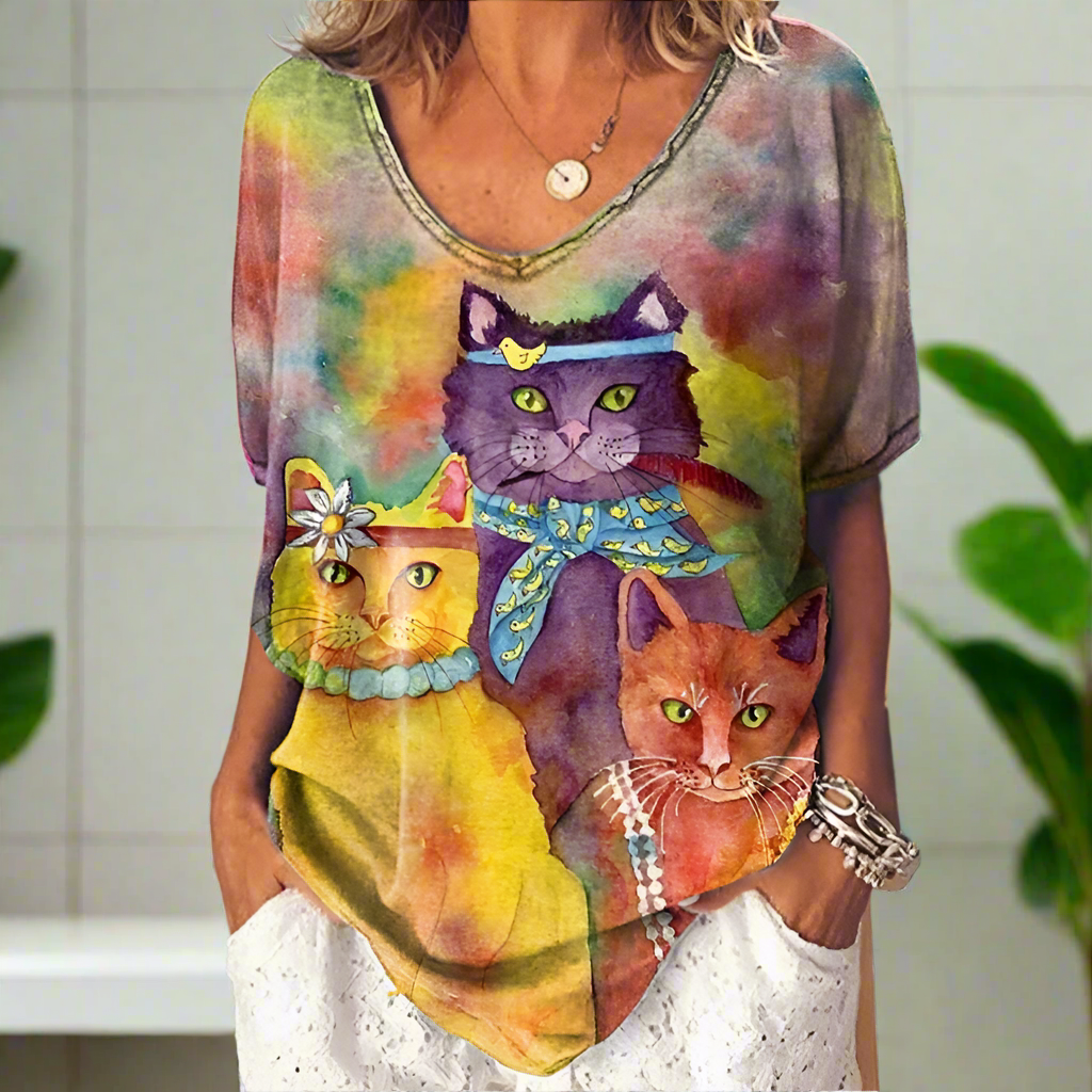 3.Chic & Playful 3D Cat Print T-Shirts