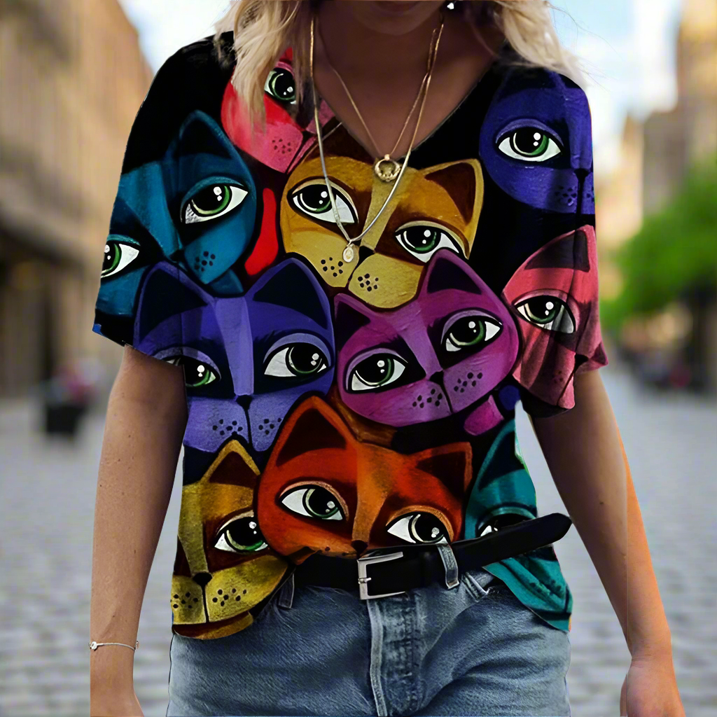 3.Chic & Playful 3D Cat Print T-Shirts