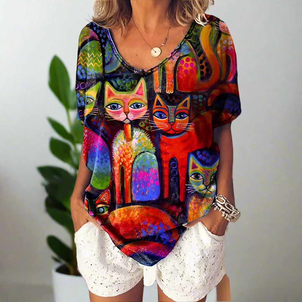 3.Chic & Playful 3D Cat Print T-Shirts