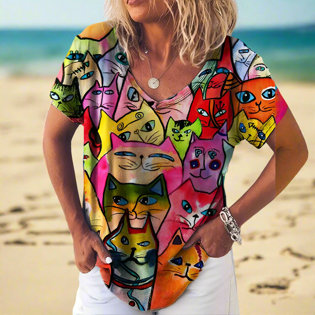 3.Chic & Playful 3D Cat Print T-Shirts