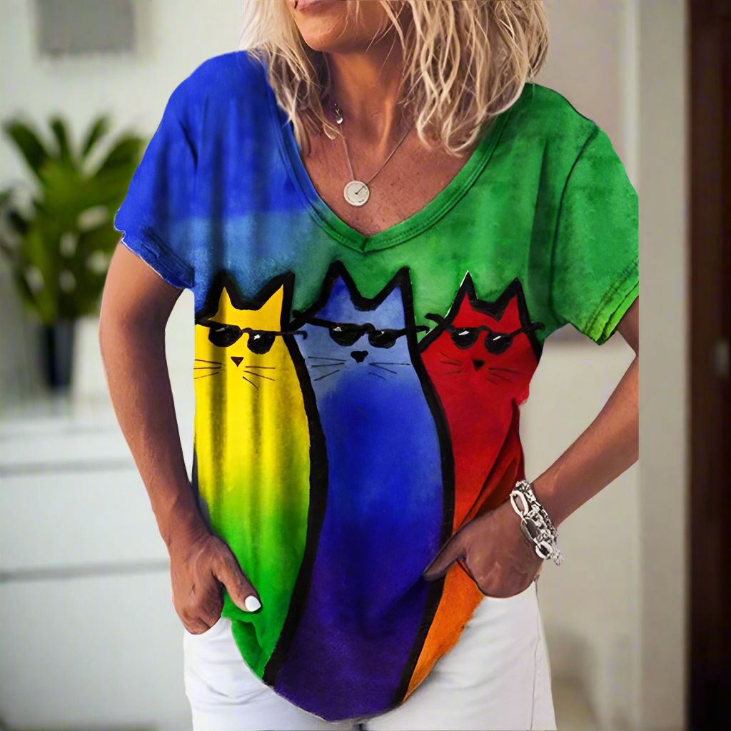 3.Chic & Playful 3D Cat Print T-Shirts