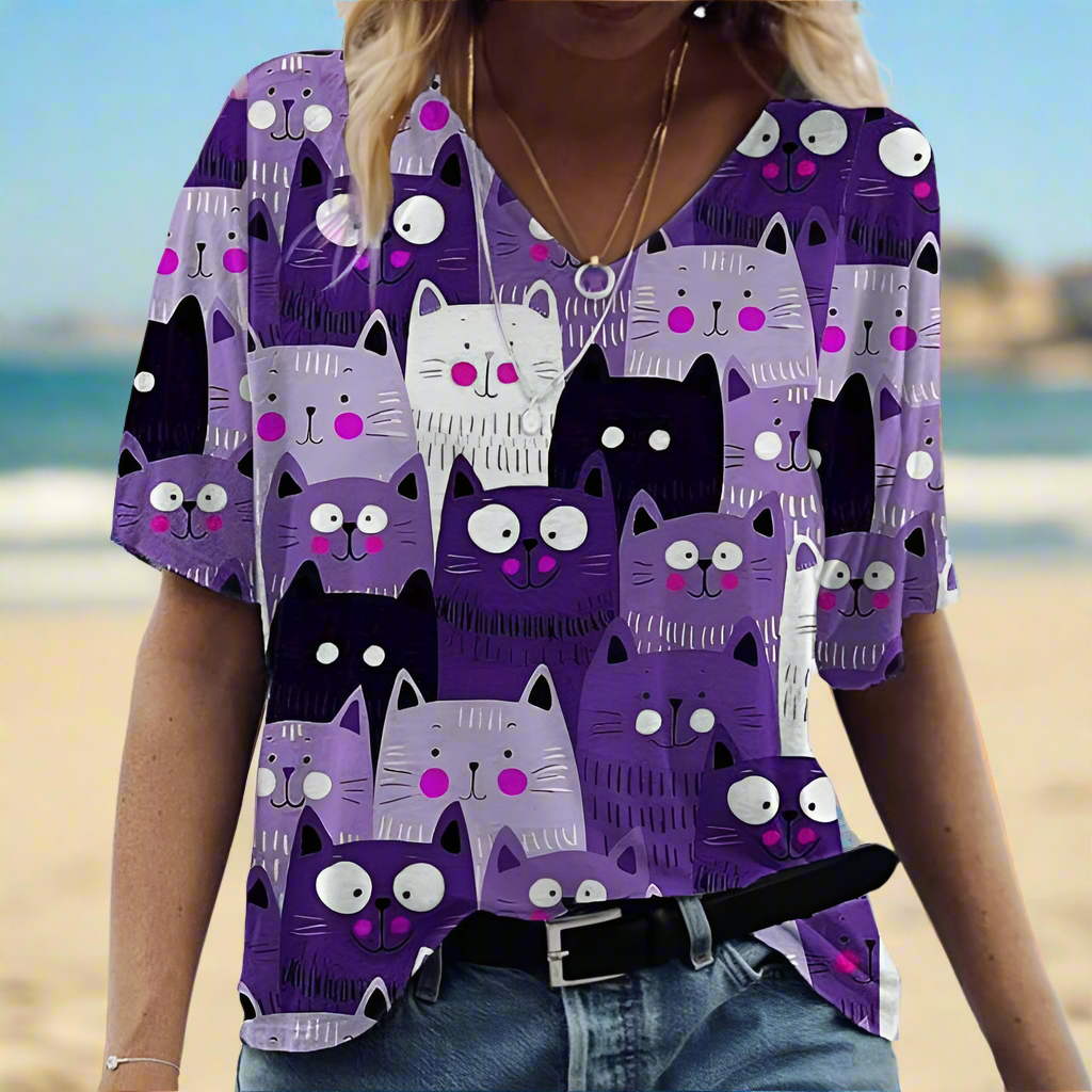 2.Chic & Playful 3D Cat Print T-Shirt