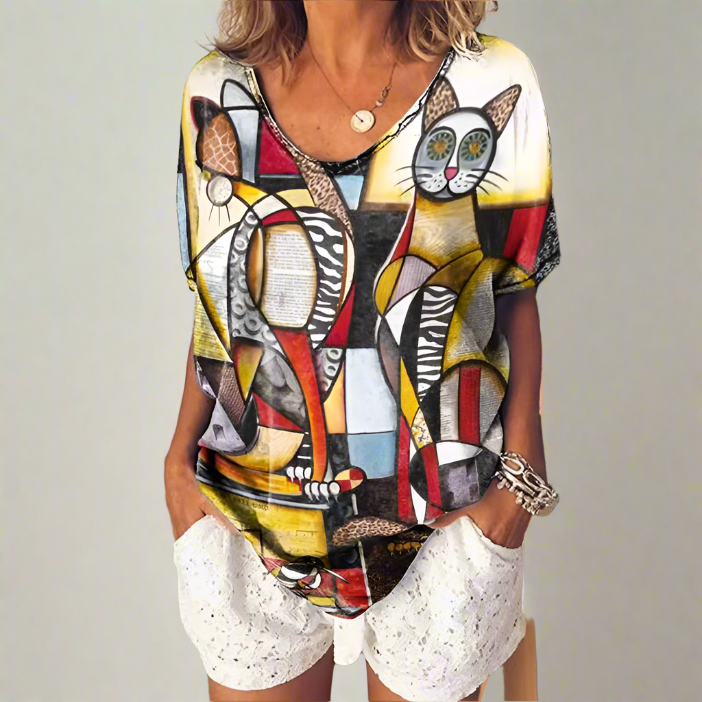 2.Chic & Playful 3D Cat Print T-Shirt