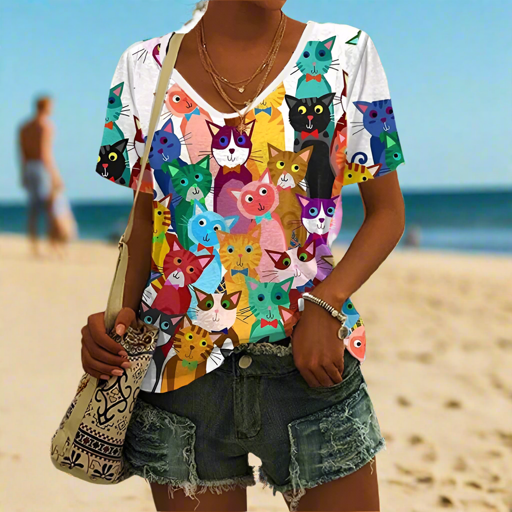 2.Chic & Playful 3D Cat Print T-Shirt