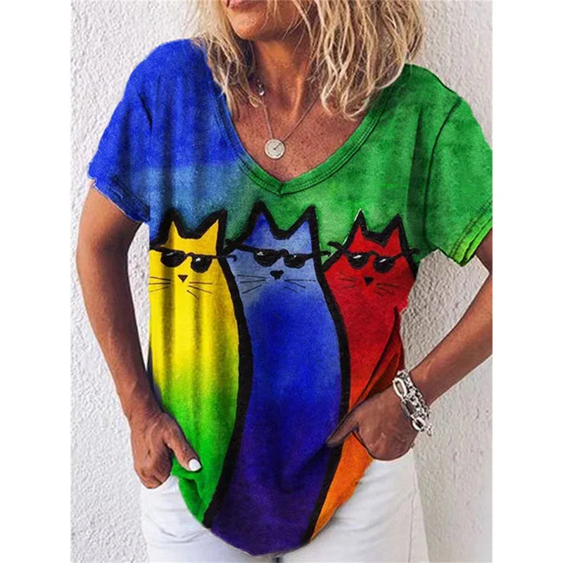 4.Chic & Playful 3D Cat Print T-Shirts
