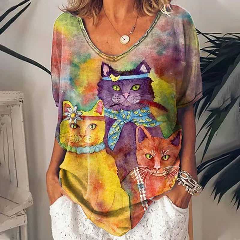 4.Chic & Playful 3D Cat Print T-Shirts