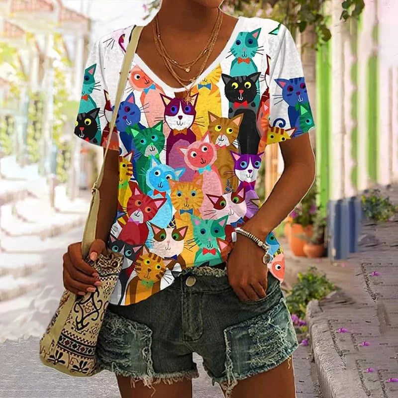 4.Chic & Playful 3D Cat Print T-Shirts
