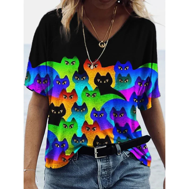 4.Chic & Playful 3D Cat Print T-Shirts