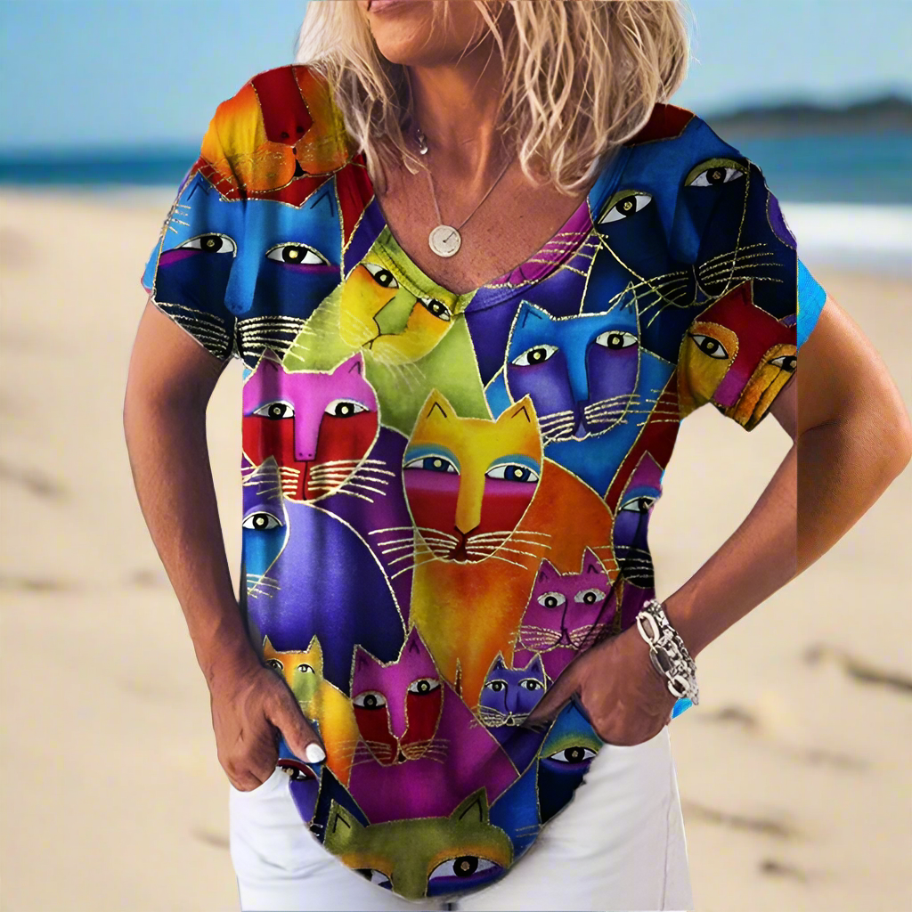 4.Chic & Playful 3D Cat Print T-Shirts