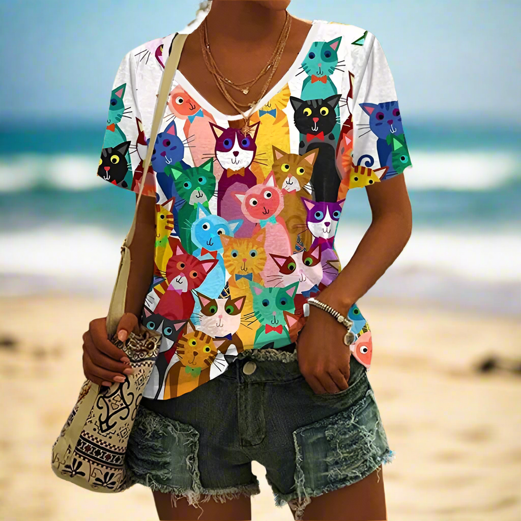 4.Chic & Playful 3D Cat Print T-Shirts