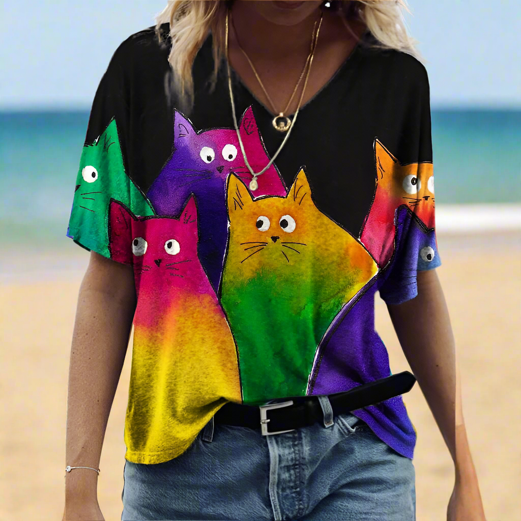 4.Chic & Playful 3D Cat Print T-Shirts