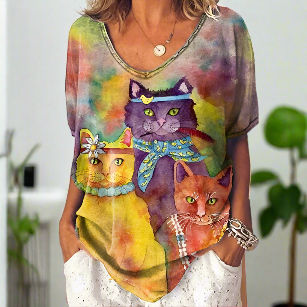 4.Chic & Playful 3D Cat Print T-Shirts