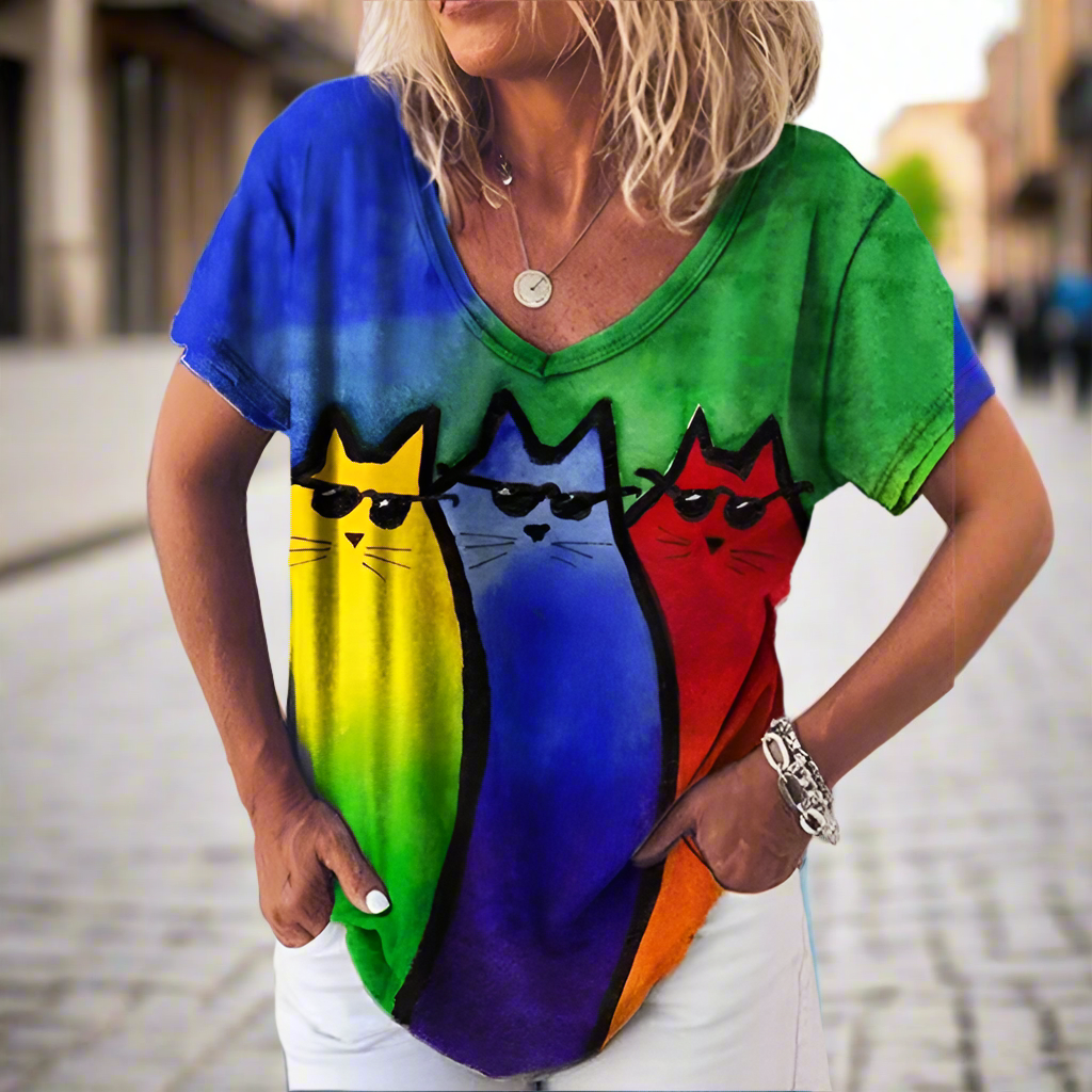 4.Chic & Playful 3D Cat Print T-Shirts