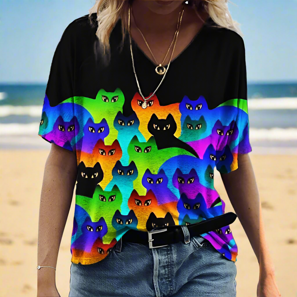 4.Chic & Playful 3D Cat Print T-Shirts