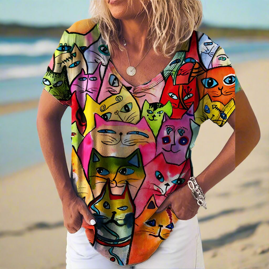 4.Chic & Playful 3D Cat Print T-Shirts