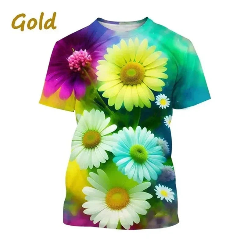 3.Unisex Chrysanthemum & Daisies 3D  T-Shirts (XS-4XL)