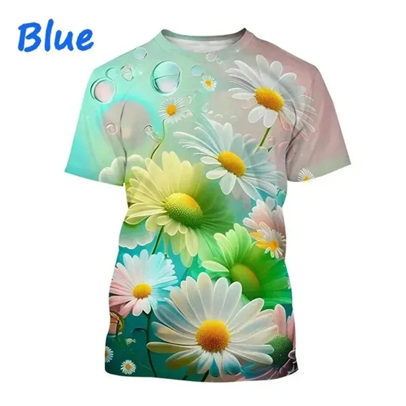 3.Unisex Chrysanthemum & Daisies 3D  T-Shirts (XS-4XL)
