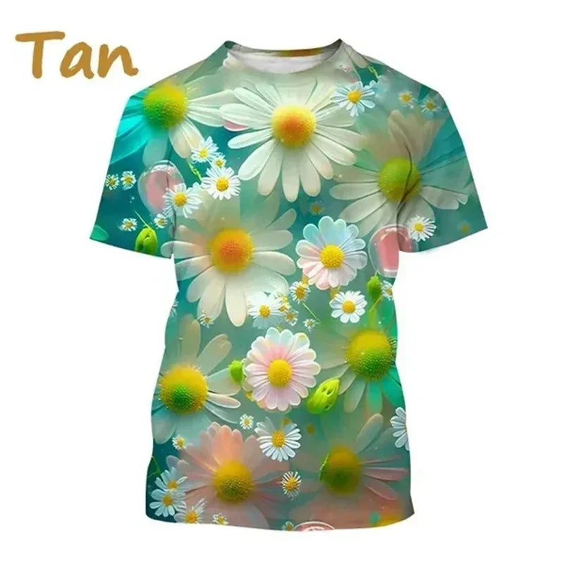 3.Unisex Chrysanthemum & Daisies 3D  T-Shirts (XS-4XL)