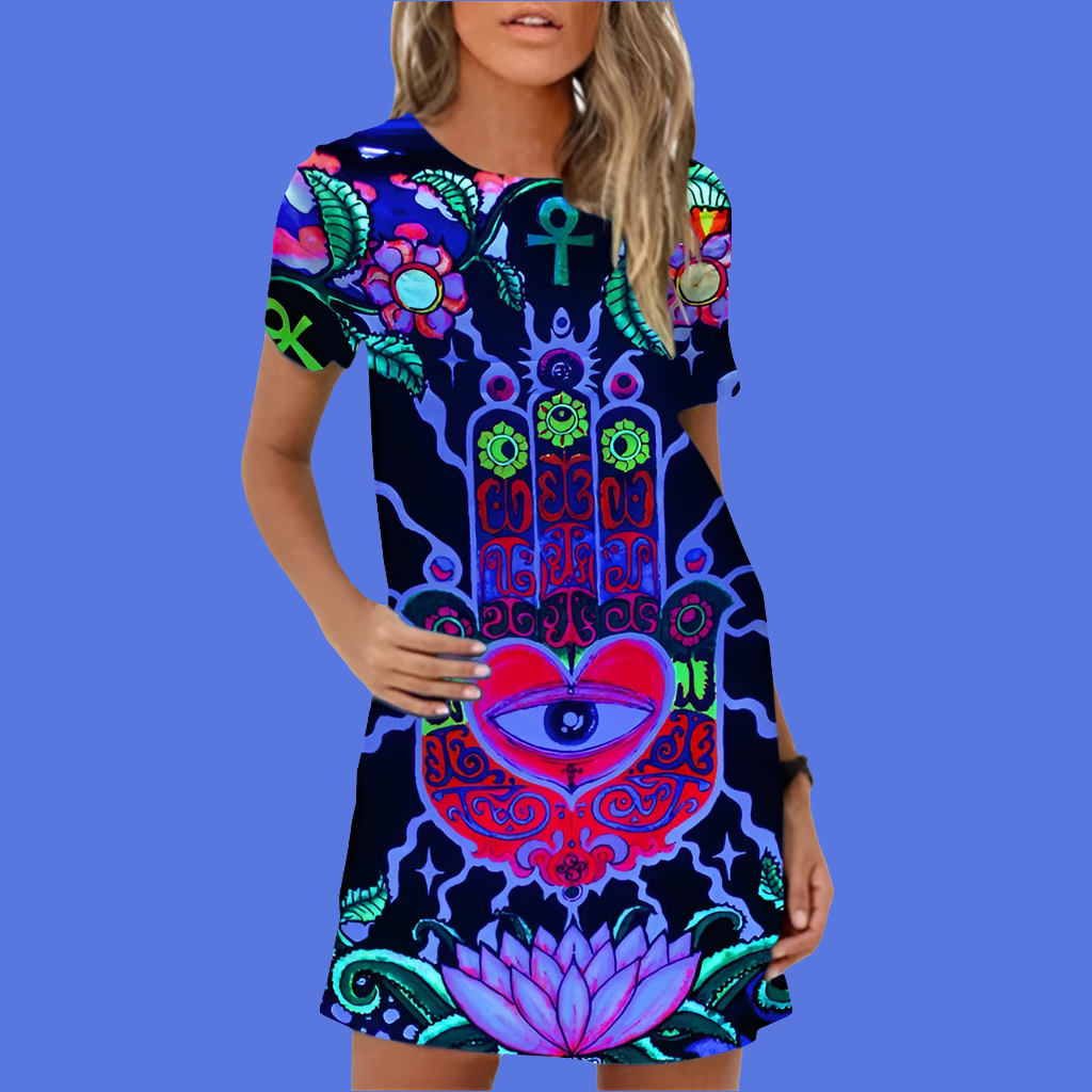 Fashionable Fluorescent Summer Mini Dress with 3D Patterns Collection