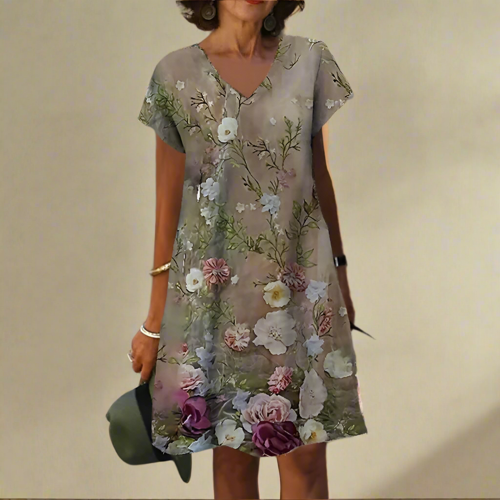 Women's Vintage V-Neck Short Sleeve Loose Oversized Dresses