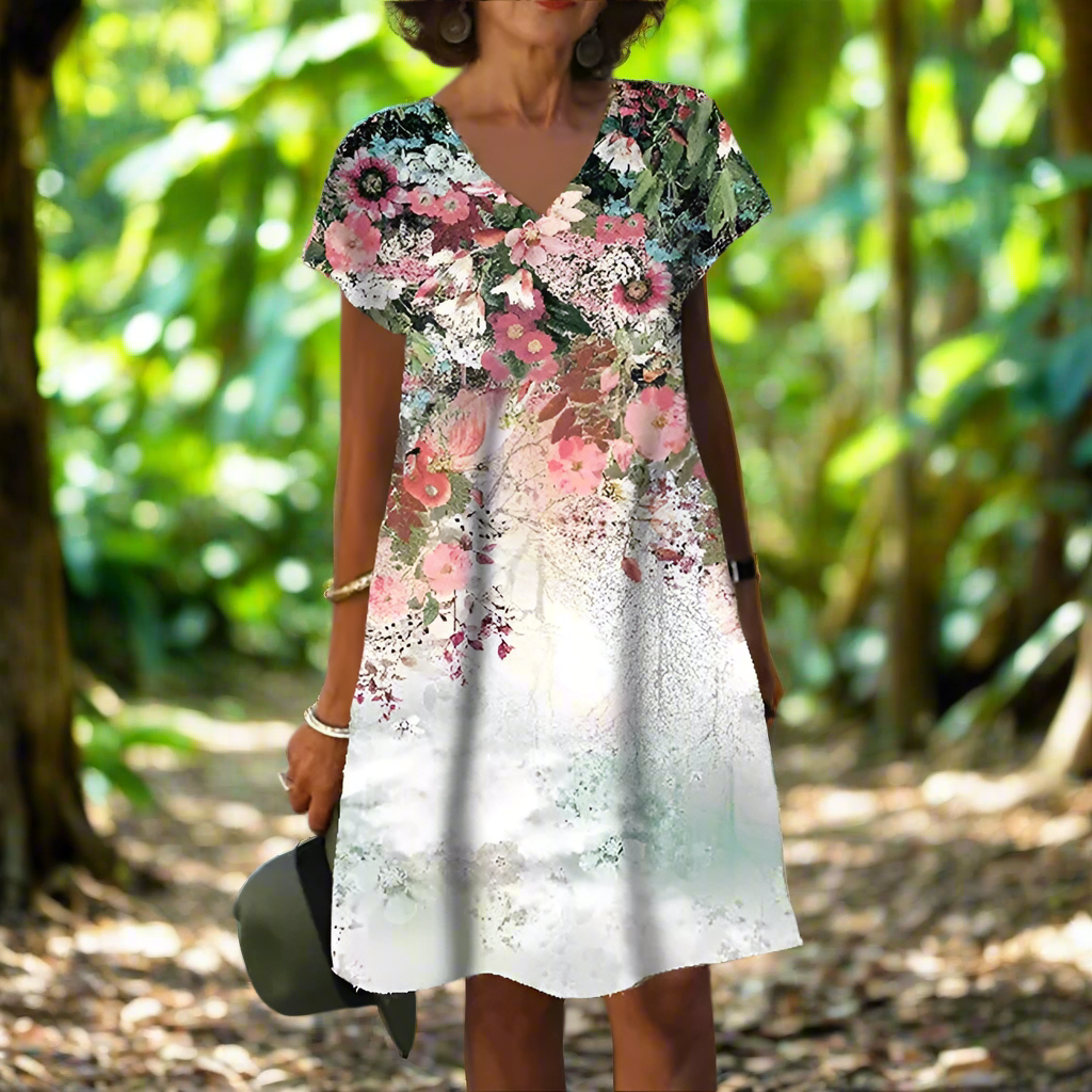 Women's Vintage V-Neck Short Sleeve Loose Oversized Dresses